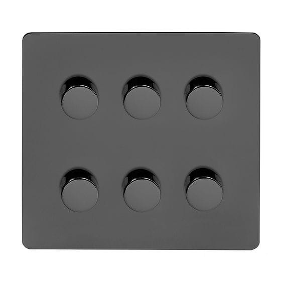 The Connaught Collection Black Nickel Flat Plate 6 Gang Intelligent Trailing Dimmer Screwless 150W LED (300W Halogen/Incandescent)