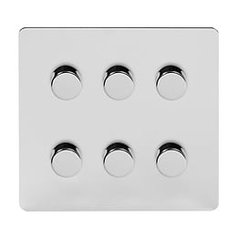 The Finsbury Collection Polished Chrome Flat Plate 6 Gang 2 Way Intelligent Trailing Dimmer Switch Screwless 150W LED (400w Halogen/Incandescent)