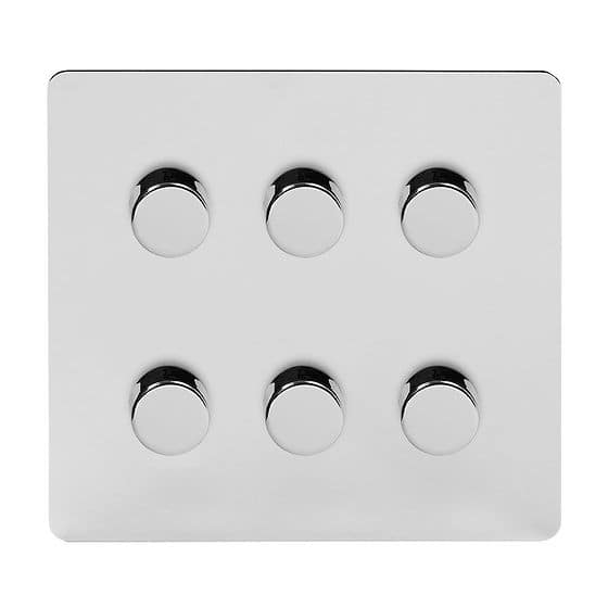 The Finsbury Collection Polished Chrome Flat Plate 6 Gang 2 -Way Intelligent Dimmer 150W LED (300w Halogen/Incandescent)
