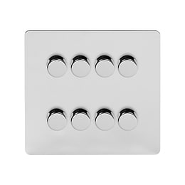 The Finsbury Collection Polished Chrome Flat Plate 8 Gang 2 Way Intelligent Trailing Dimmer Switch Screwless 150W LED (400w Halogen/Incandescent)