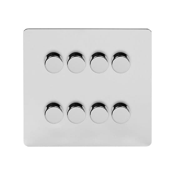 The Finsbury Collection Polished Chrome Flat Plate 8 Gang 2 -Way Intelligent Dimmer 150W LED (300w Halogen/Incandescent)