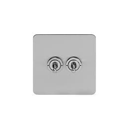 Soho Lighting Brushed Chrome Flat Plate 20A 2 Gang 2 Way Toggle Switch Screwless