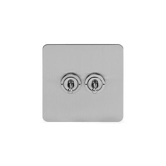 Soho Lighting Brushed Chrome Flat Plate 20A 2 Gang 2 Way Toggle Switch Screwless