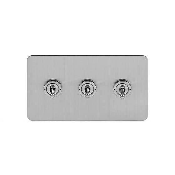 Soho Lighting Brushed Chrome Flat Plate 20A 3 Gang 2 Way Toggle Switch Screwless