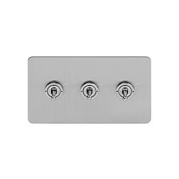 Soho Lighting Brushed Chrome Flat Plate 20A 3 Gang 2 Way Toggle Switch Screwless