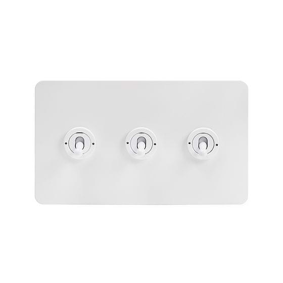 Soho Lighting White Metal Flat Plate 20A 3 Gang 2 Way Toggle Switch Wht Ins Screwless