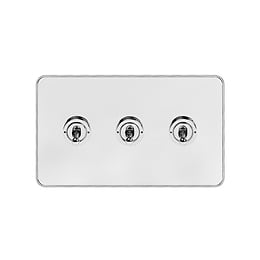 Soho Lighting White & Polished Chrome With Chrome Edge 20A 3 Gang 2 Way Toggle Switch Screwless