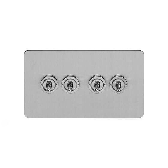 Soho Lighting Brushed Chrome Flat Plate 20A 4 Gang 2 Way Toggle Switch Screwless