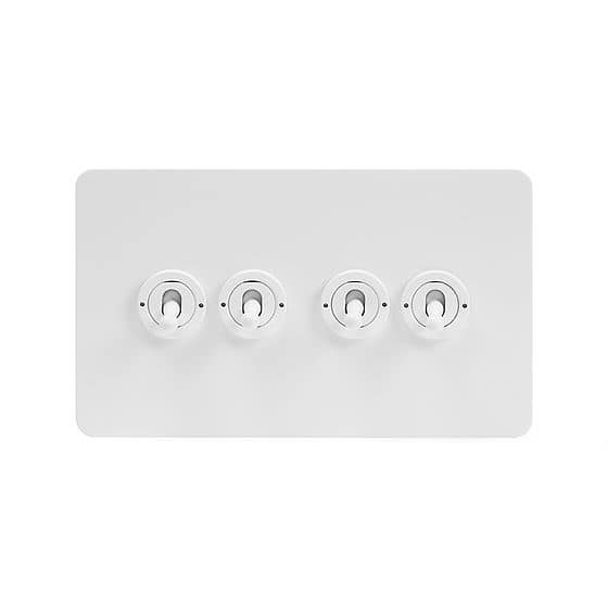 Soho Lighting White Metal Flat Plate 20A 4 Gang 2 Way Toggle Switch Wht Ins Screwless
