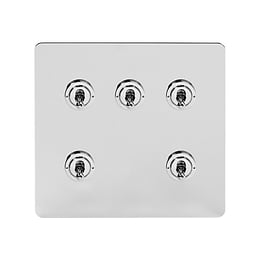 Soho Lighting Polished Chrome Flat Plate 5 Gang Toggle Light Switch 20A 2 Way Screwless