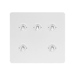 The Eldon Collection White Metal Flat Plate 5 Gang Toggle Light Switch 20A 2 Way Screwless