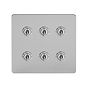 Soho Lighting Brushed Chrome Flat Plate 6 Gang Toggle Light Switch 20A 2 Way Screwless