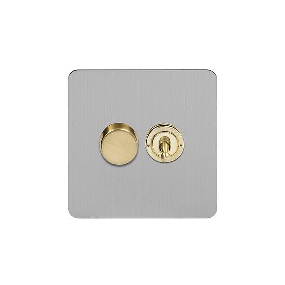 Brushed Chrome and Brass Dimmer Toggle Combo Switch

