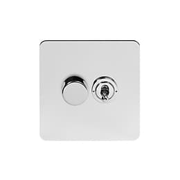 Soho Lighting Polished Chrome Flat Plate 2 Gang Dimmer and Toggle Switch Combo (1x150W LED Dimmer 1x20A 2 Way Toggle)