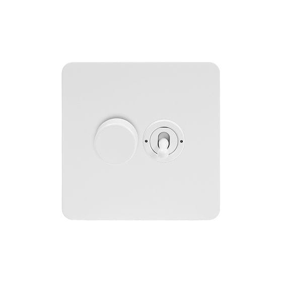 The Eldon Collection White Metal Flat Plate 2 Gang Dimmer and Toggle Switch Combo (1x150W LED Dimmer 1x20A 2 Way Toggle)