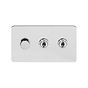 Soho Lighting Polished Chrome Flat Plate 3 Gang Switch with 1 Dimmer (1x150W LED Dimmer 2x20A 2 Way Toggle)