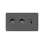 Soho Lighting Black Nickel Flat Plate 3 Gang Switch with 2 Dimmers (2x150W LED Dimmer 1x20A 2 Way Toggle)