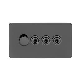 Soho Lighting Black Nickel Flat Plate 4 Gang Switch with 1 Dimmer (1x150W LED Dimmer 3x20A 2 Way Toggle)