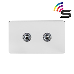 The Finsbury Collection Polished Chrome Flat Plate 2 Gang 150W Smart Toggle Switch