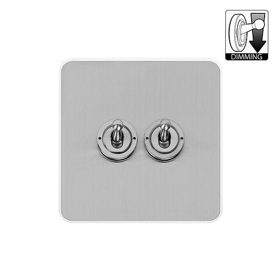 Brushed Chrome 2 Gang Dimming Toggle Switch