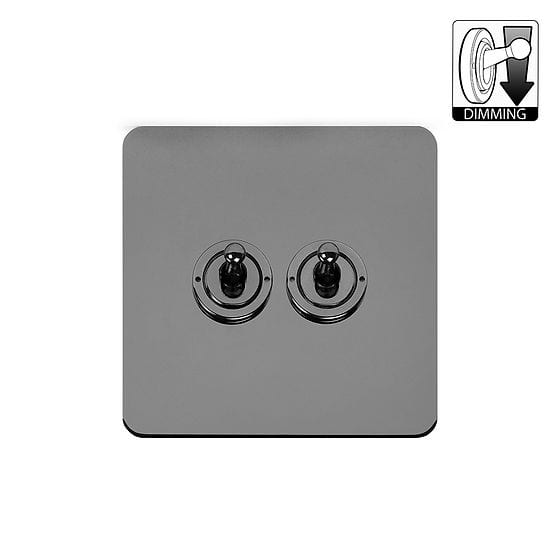 The Connaught Collection Flat Plate Black Nickel 2 Gang Dimming Toggle Switch