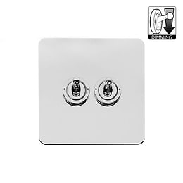 The Finsbury Collection Flat Plate Polished Chrome 2 Gang Dimming Toggle Switch