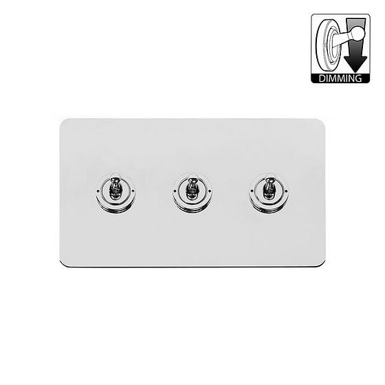 Polished Chrome 3 Gang Dimming Toggle Switch

