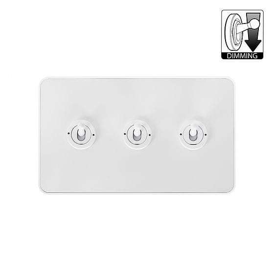 White Metal 3 Gang Dimming Toggle Switch
