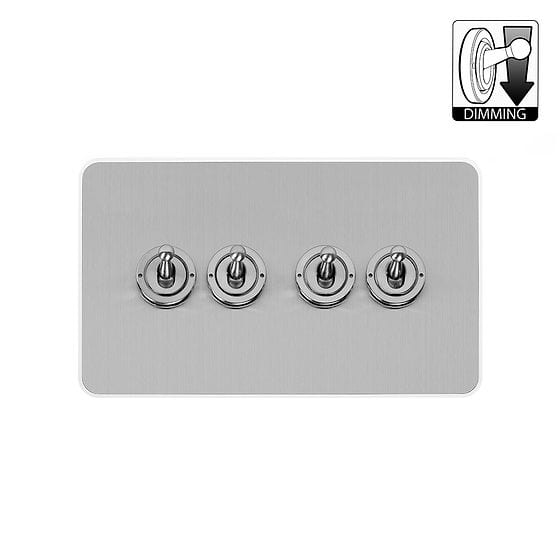 The Lombard Collection Flat Plate Brushed Chrome 4 Gang Dimming Toggle Switch