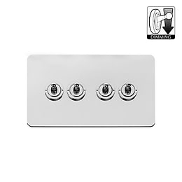 The Finsbury Collection Flat Plate Polished Chrome 4 Gang Dimming Toggle Switch
