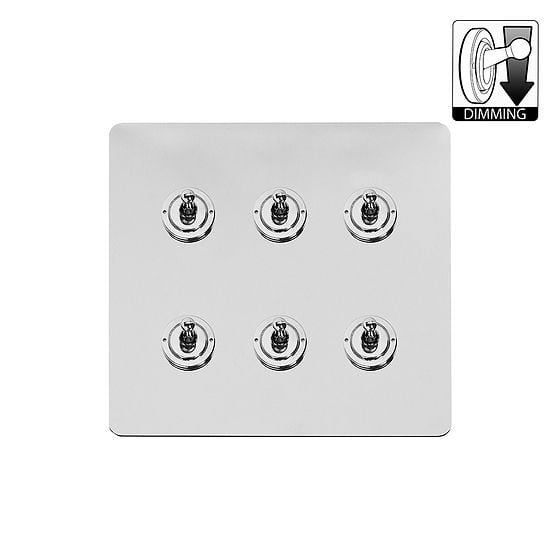 Polished Chrome 6 Gang Dimming Toggle Switch
