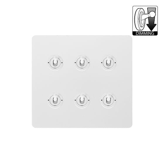 White Metal 6 Gang Dimming Toggle Switch
