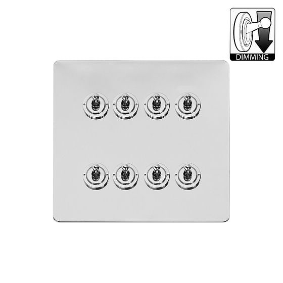 The Finsbury Collection Flat Plate Polished Chrome 8 Gang Dimming Toggle Switch