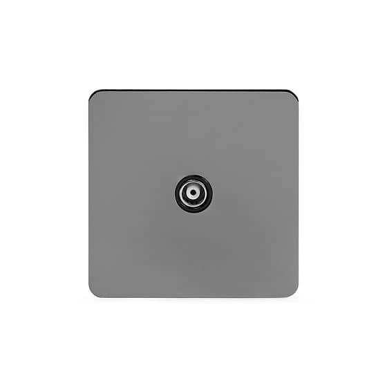 Soho Lighting Black Nickel Flat Plate 1 Gang TV Socket Blk Ins Screwless