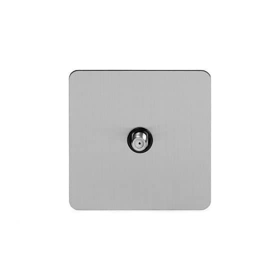 Soho Lighting Brushed Chrome Flat Plate 1 Gang Satellite Socket Blk Ins Screwless