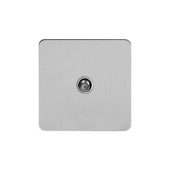 Soho Lighting Brushed Chrome Flat Plate 1 Gang Satellite Socket Wht Ins Screwless