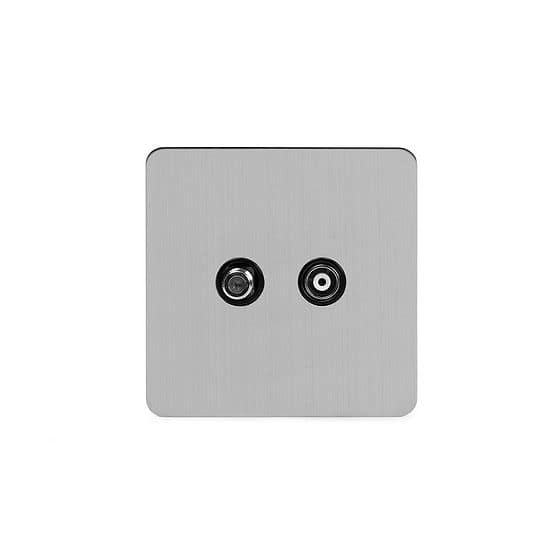 Soho Lighting Brushed Chrome Flat Plate TV+ Satellite Socket Blk Ins Screwless