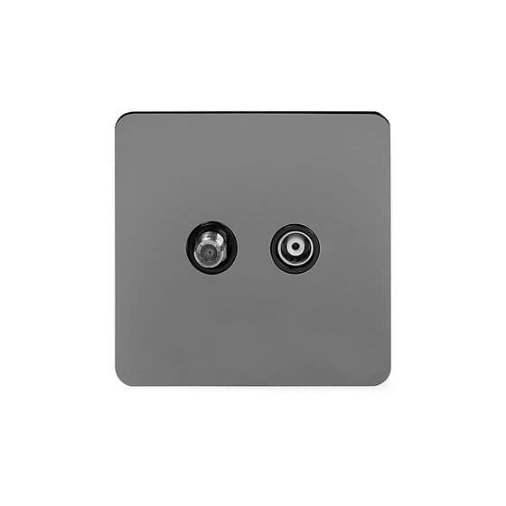 Soho Lighting Black Nickel Flat Plate TV+ Satellite Socket Blk Ins Screwless