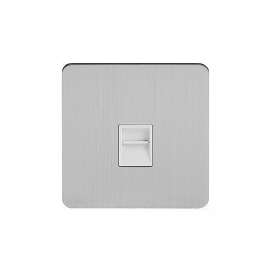 Soho Lighting Brushed Chrome Flat Plate 1 Gang Tel Secondary Socket BT Wht Ins Screwless