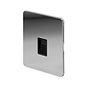 The Finsbury Collection Polished Chrome Flat Plate 1 Gang Telephone Secondary (Slave) Socket BT Blk Ins Screwless