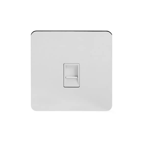The Finsbury Collection Polished Chrome Flat Plate 1 Gang Data Socket RJ45 Ethernet Cat5/Cat6 Wht Ins Screwless