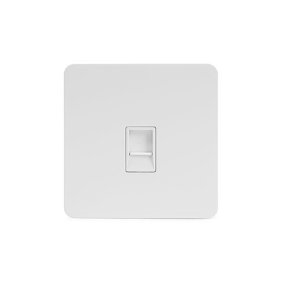 The Eldon Collection White Metal Flat Plate 1 Gang Data Socket RJ45 Ethernet Cat5/Cat6 Wht Ins Screwless