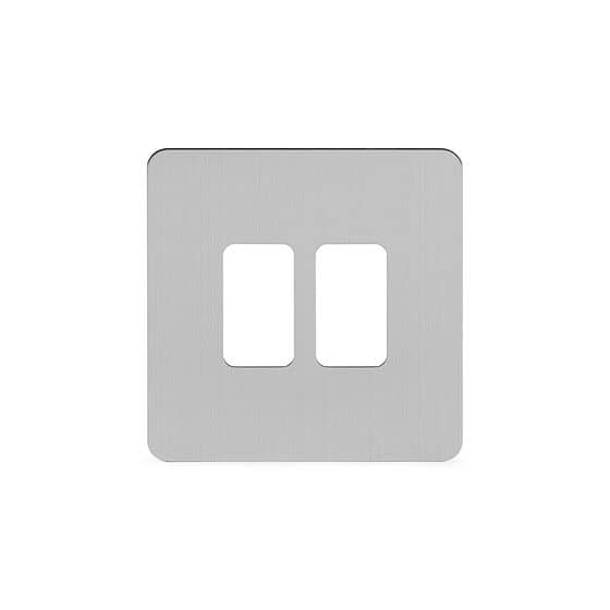 Soho Lighting Brushed Chrome Flat Plate 2 Gang Grid Plate Screwless