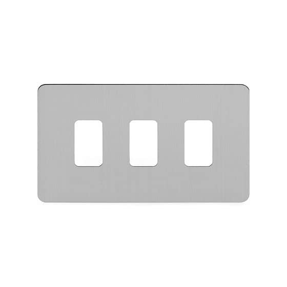 Soho Lighting Brushed Chrome Flat Plate 3 Gang Grid Plate Screwless