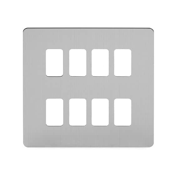 Soho Lighting Brushed Chrome Flat Plate 8 Gang Grid Plate Screwless