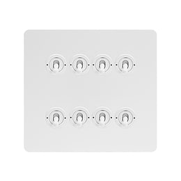 The Eldon Collection White Metal Flat Plate 8 Gang Toggle Light Switch 20A 2 Way Screwless