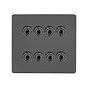 The Connaught Collection Black Nickel Flat Plate 8 Gang Toggle Light Switch 20A 2 Way Screwless