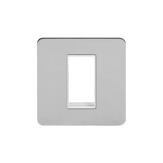 Soho Lighting Brushed Chrome Flat Plate Single Data Plate 1 Module Wht Ins Screwless