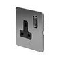 The Lombard Collection Brushed Chrome Flat Plate 13A 1 Gang Switched Socket, Double Pole Blk Ins Screwless