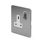 The Lombard Collection Brushed Chrome Flat Plate 13A 1 Gang Switched Socket Double Pole Wht Ins Screwless